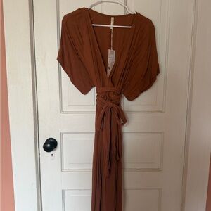 Elegant Brown/terracotta Wrap Dress